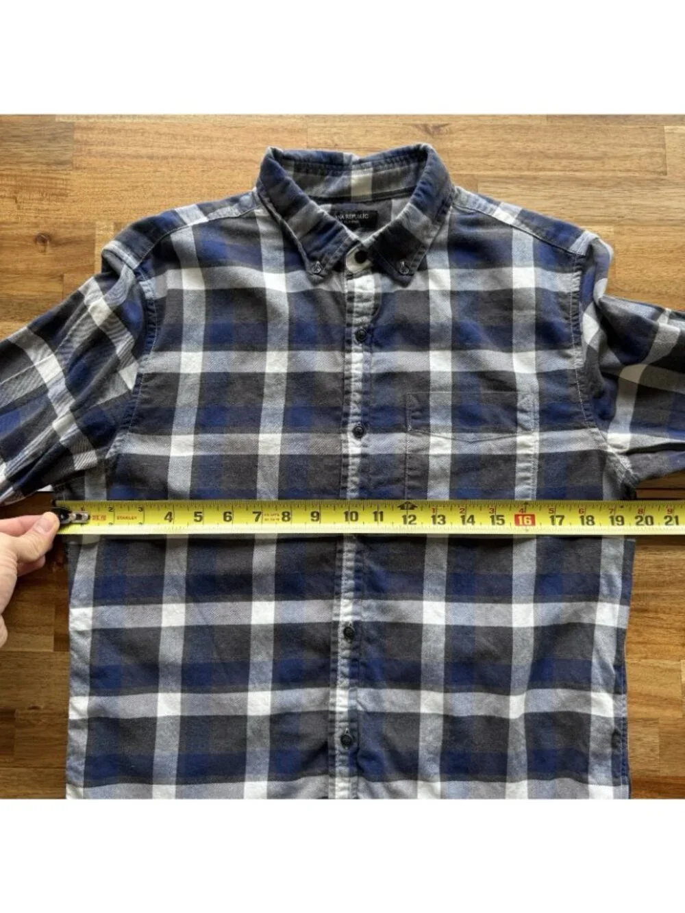 Banana Republic Luxe Flannel Slim-Fit‎ Men's Blue Plaid Shirt Sz M Preppy Casual